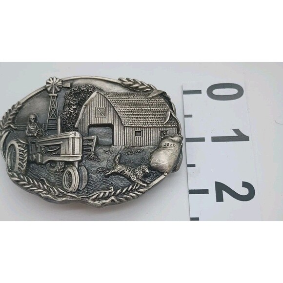 Bergamot Brass Works Belt Buckle Tractor Farm Barn Dog Windmill Wheat Seeds D-49 - Picture 9 of 9